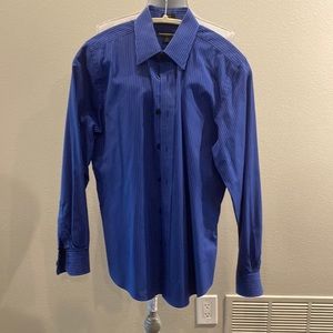 Express Design Studio 100% Cotton Blue Shirt with Subtle White Stripes